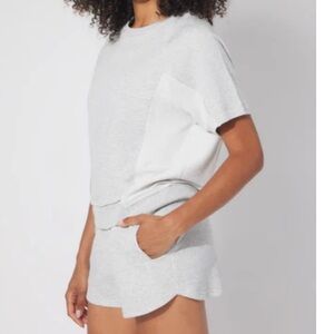 90 Degree By Reflex Heather Gray Lounge Set loop Terry Santorini short set small